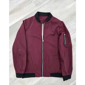 Vogue Bomber Jacket Mens Size M Burgundy Light Full Zip Streetwear Minimalist